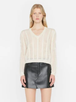 Pointelle Cashmere Ruched Sweater -- Off White