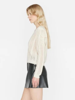 Pointelle Cashmere Ruched Sweater -- Off White -Chic Attire Store LWSW1822 OFF WHITE 1010