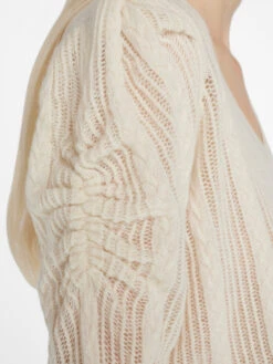 Pointelle Cashmere Ruched Sweater -- Off White -Chic Attire Store LWSW1822 OFF WHITE 1027