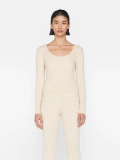 Ribbed Cashmere U-Neck Sweater -- Light Tan -Chic Attire Store LWSW1838 LIGHT TAN 1299