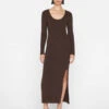 Ribbed Cashmere U-Neck Dress -- Espresso -Chic Attire Store LWSW1839 ESPRESSO 1274