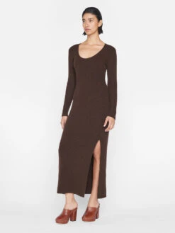 Ribbed Cashmere U-Neck Dress -- Espresso -Chic Attire Store LWSW1839 ESPRESSO 1278