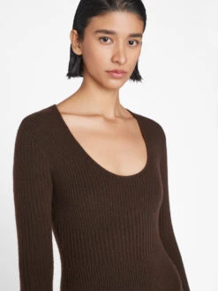 Ribbed Cashmere U-Neck Dress -- Espresso -Chic Attire Store LWSW1839 ESPRESSO 1294