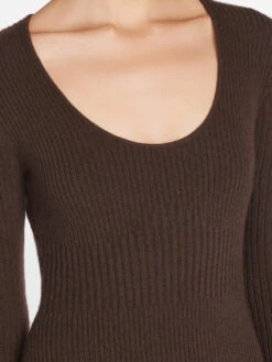 Ribbed Cashmere U-Neck Dress -- Espresso -Chic Attire Store LWSW1839 ESPRESSO 1295