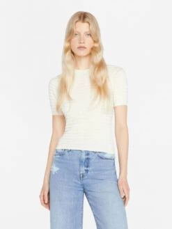 Smocked Short Sleeve Sweater -- Blanc 15 Smocked Short Sleeve Sweater -- Blanc -Chic Attire Store LWSW1848 BLANC 0074