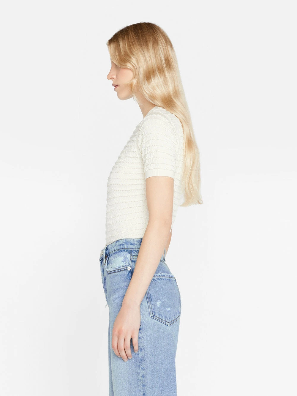 Smocked Short Sleeve Sweater -- Blanc 7 Smocked Short Sleeve Sweater -- Blanc - Image 5