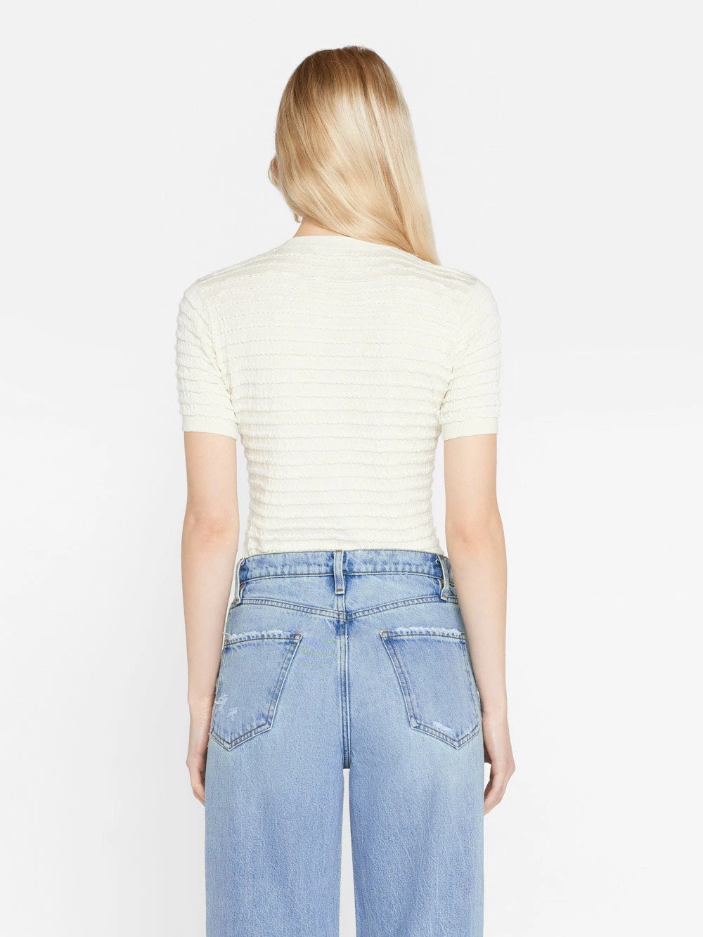 Smocked Short Sleeve Sweater -- Blanc 8 Smocked Short Sleeve Sweater -- Blanc - Image 6