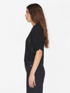 Pointelle Cashmere Ruched Short Sleeve Sweater -- Noir -Chic Attire Store LWSW1860 NOIR 0999