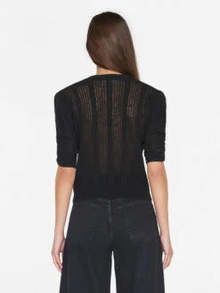 Pointelle Cashmere Ruched Short Sleeve Sweater -- Noir -Chic Attire Store LWSW1860 NOIR 1007