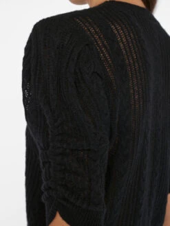 Pointelle Cashmere Ruched Short Sleeve Sweater -- Noir -Chic Attire Store LWSW1860 NOIR 1011