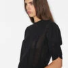 Pointelle Cashmere Ruched Short Sleeve Sweater -- Noir -Chic Attire Store LWSW1860 NOIR 1016