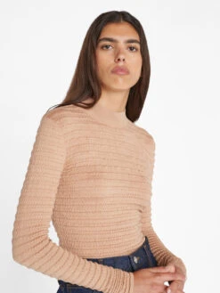 Smocked Mockneck Sweater -- Blush -Chic Attire Store LWSW1875 BLUSH 0438