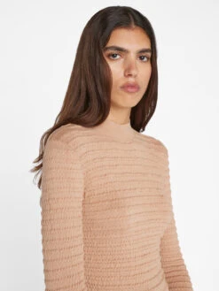 Smocked Mockneck Sweater -- Blush -Chic Attire Store LWSW1875 BLUSH 0444