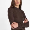 Smocked Mockneck Sweater -- Espresso -Chic Attire Store LWSW1875 ESPRESSO 0582