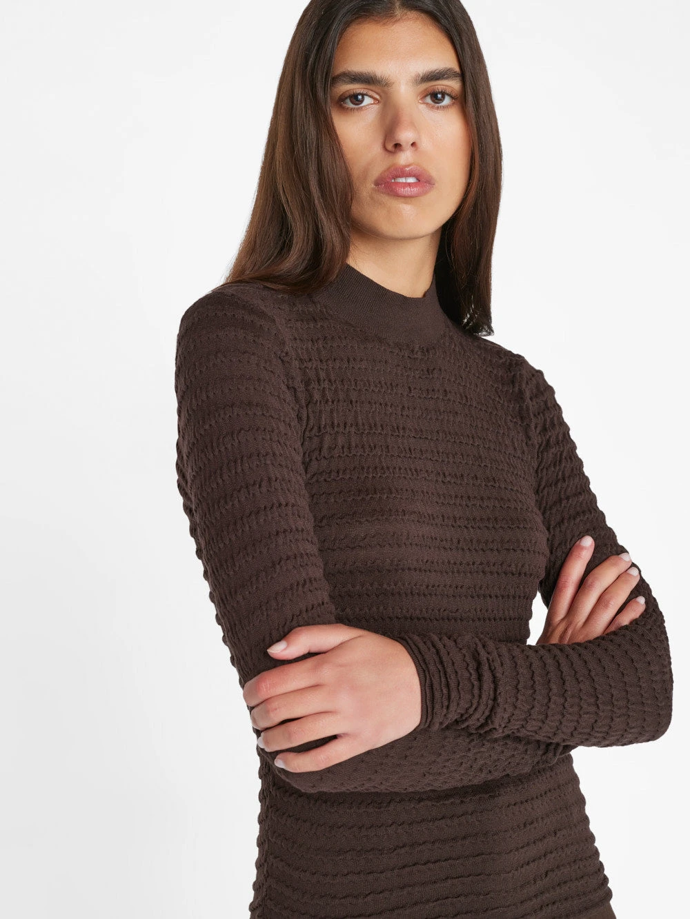 Smocked Mockneck Sweater -- Espresso 3 Smocked Mockneck Sweater -- Espresso