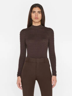 Smocked Mockneck Sweater -- Espresso 11 Smocked Mockneck Sweater -- Espresso -Chic Attire Store LWSW1875 ESPRESSO 0590