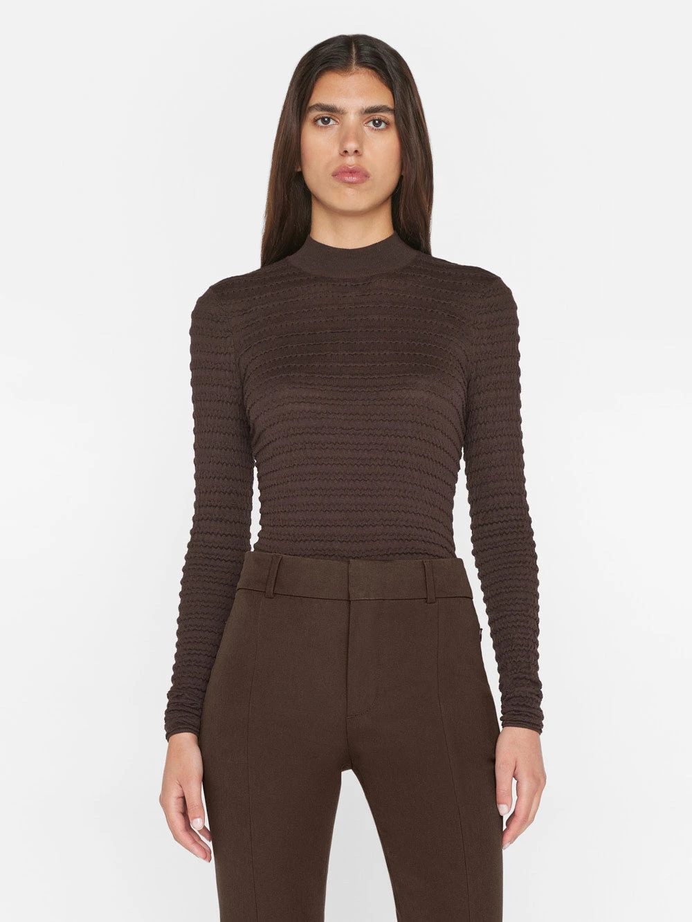 Smocked Mockneck Sweater -- Espresso 5 Smocked Mockneck Sweater -- Espresso - Image 3