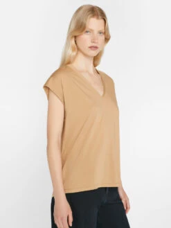 Le Mid Rise V-Neck Tee -- Light Camel -Chic Attire Store LWTS0826 LIGHT CAMEL 0709