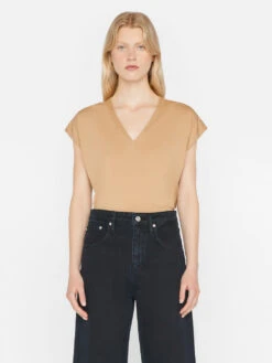 Le Mid Rise V-Neck Tee -- Light Camel -Chic Attire Store LWTS0826 LIGHT CAMEL 0713