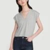 Le High Rise V Neck Tee -- Gris Heather -Chic Attire Store LWTS0915 GRHT AWD1 1335