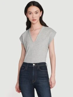 Le High Rise V Neck Tee -- Gris Heather 8 Le High Rise V Neck Tee -- Gris Heather -Chic Attire Store LWTS0915 GRHT AWD1 1348