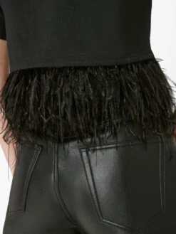 Cropped Feather Tee -- Noir -Chic Attire Store LWTS2014 NOIR FRSU23EC WOMENS DAY 03 1167HR