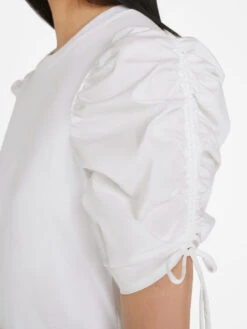 Ruched Tie Sleeve Tee -- Blanc -Chic Attire Store LWTS2027 BLANC FRSU23EC II WOMENS DAY 01 0785HR
