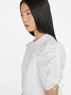 Ruched Tie Sleeve Tee -- Blanc -Chic Attire Store LWTS2027 BLANC FRSU23EC II WOMENS DAY 01 0788HR