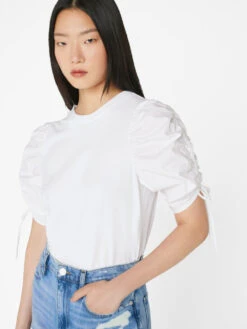 Ruched Tie Sleeve Tee -- Blanc -Chic Attire Store LWTS2027 BLANC FRSU23EC II WOMENS DAY 01 0806HR