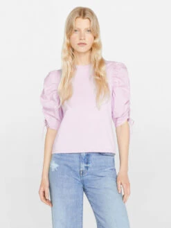 Ruched Tie Sleeve Tee -- Lilac -Chic Attire Store LWTS2027 LILAC 0014