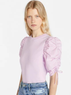 Ruched Tie Sleeve Tee -- Lilac -Chic Attire Store LWTS2027 LILAC 0067