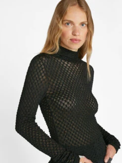 Mesh Lace Turtleneck -- Noir 8 Mesh Lace Turtleneck -- Noir -Chic Attire Store LWTS2059 NOIR 1161