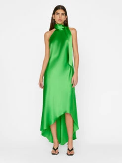 Draped Neck-Tie Halter Dress -- Bright Peridot