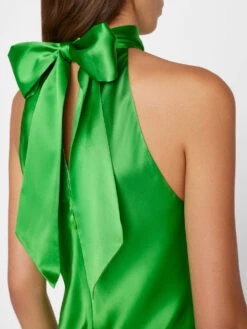 Draped Neck-Tie Halter Dress -- Bright Peridot -Chic Attire Store LWWD0650 BRIGHTPERIDOT FRSP23EC II WOMENS DAY 03 0032HR