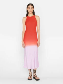 Bias Dip Dye Midi Dress -- Red Orange Multi