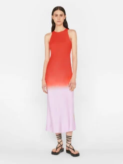 Bias Dip Dye Midi Dress -- Red Orange Multi -Chic Attire Store LWWD0692 RED ORANGE MULTI FRSU23EC II WOMENS DAY 02 0519HR