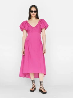 Puff Sleeve Dress -- Fuchsia