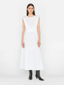 Cinched Shoulder Midi Dress -- Blanc