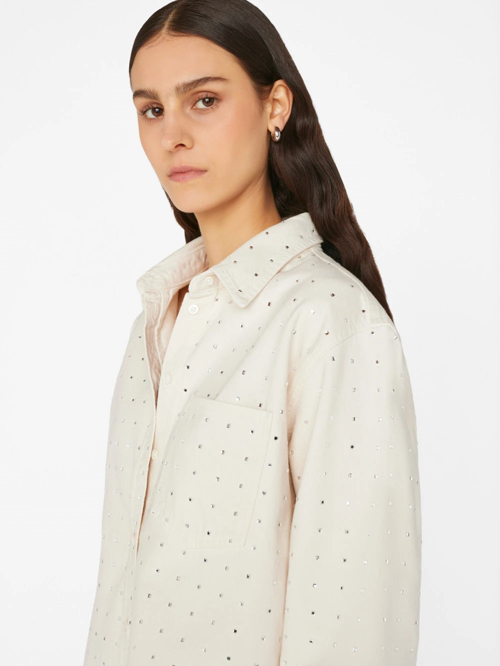 Oversized Rhinestone Shirt -- Bone 6 Oversized Rhinestone Shirt -- Bone - Image 4