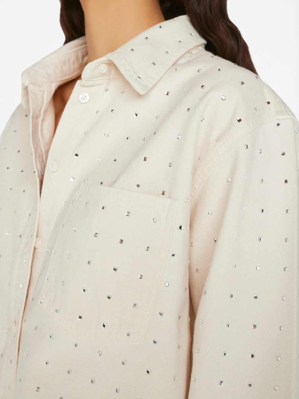 Oversized Rhinestone Shirt -- Bone 5 Oversized Rhinestone Shirt -- Bone - Image 3