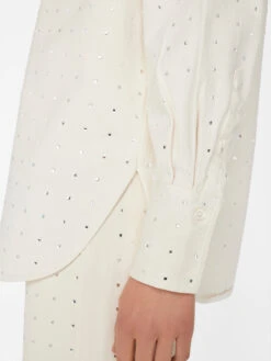 Oversized Rhinestone Shirt -- Bone 16 Oversized Rhinestone Shirt -- Bone -Chic Attire Store ORST728 BONE FRSU23EC II WOMENS DAY 02 0207HR