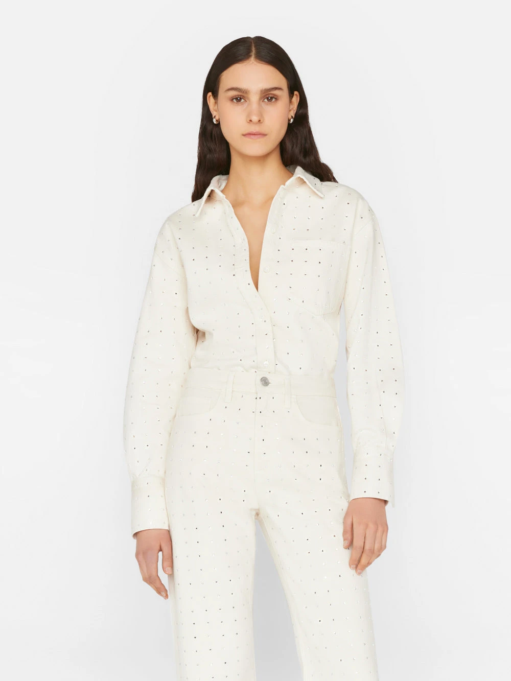 Oversized Rhinestone Shirt -- Bone 3 Oversized Rhinestone Shirt -- Bone