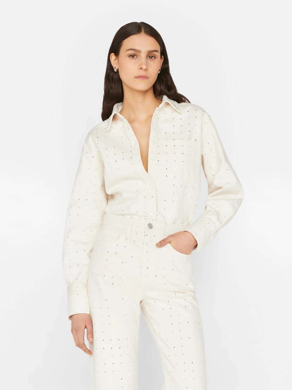 Oversized Rhinestone Shirt -- Bone 11 Oversized Rhinestone Shirt -- Bone - Image 9